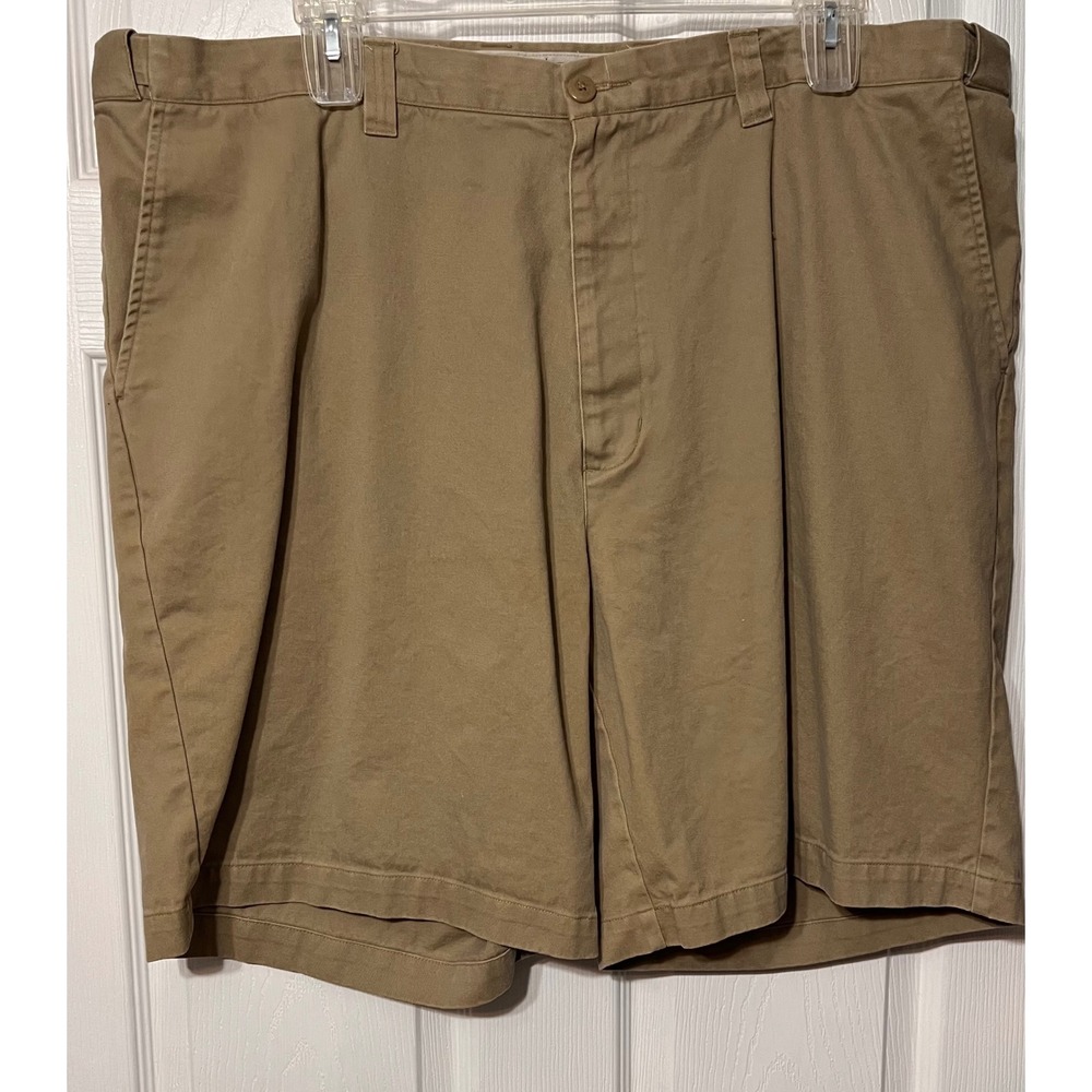 IZOD Men Khaki Tan Pleated Chino Shorts 100% Cotton Size 46 Relaxed Fit Twill
